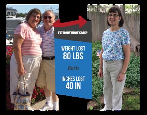 Barb's before and after transformation — 80 pounds lost