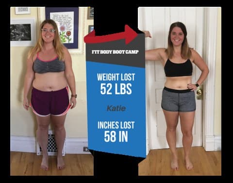 Katie's before and after transformation — 52 pounds lost