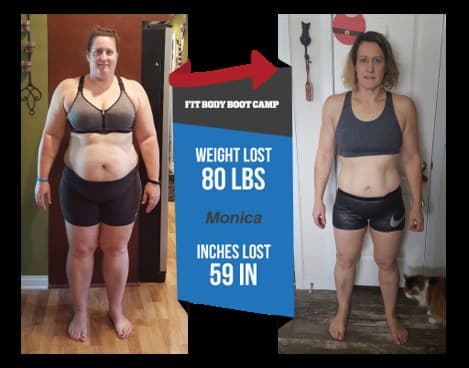 Monica's before and after transformation — 80 pounds lost